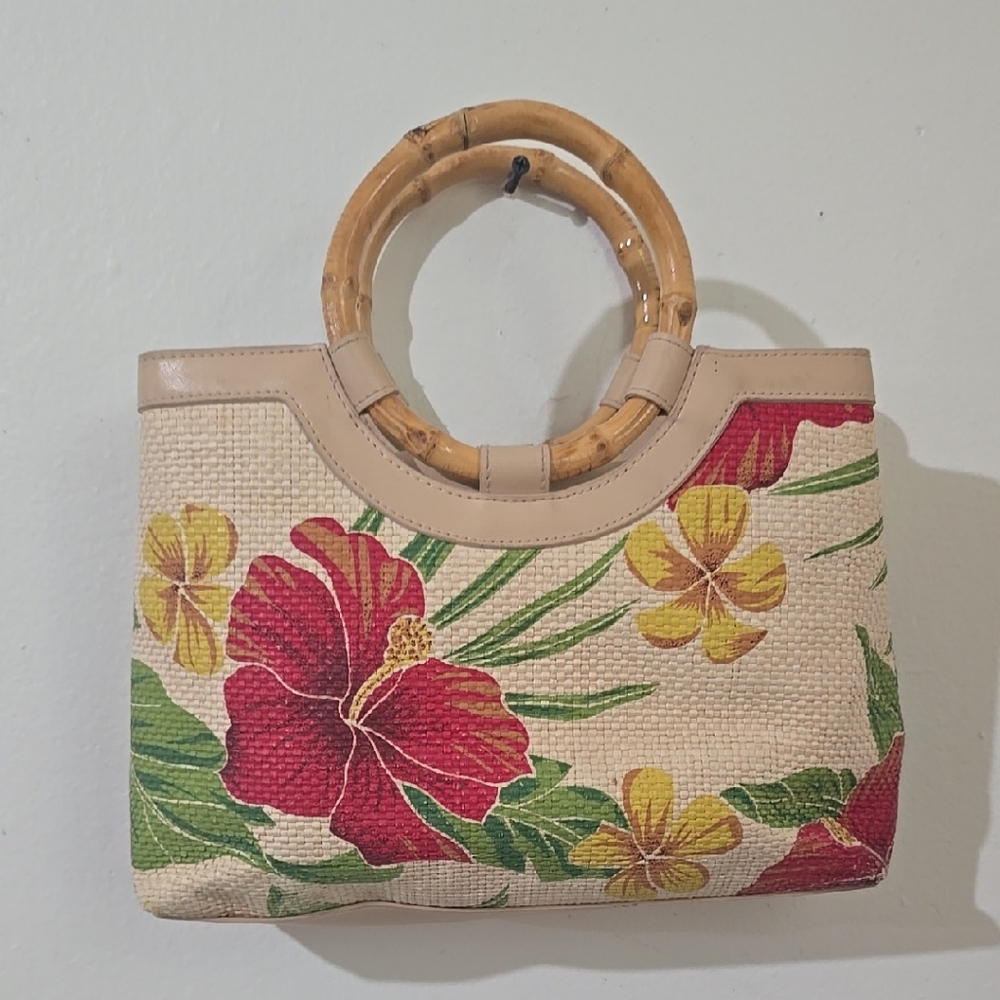 EGO Floral Canvas Tote with Bamboo Handle